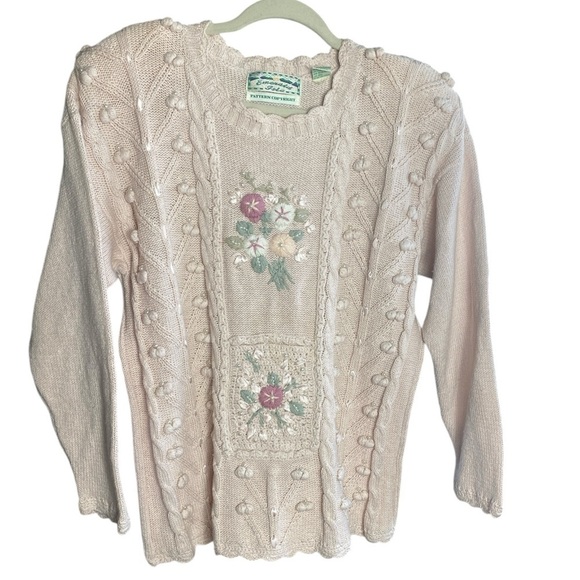 Vintage Emerald Isle Blush pink embellished bobble sweater floral & pearls - Picture 3 of 12